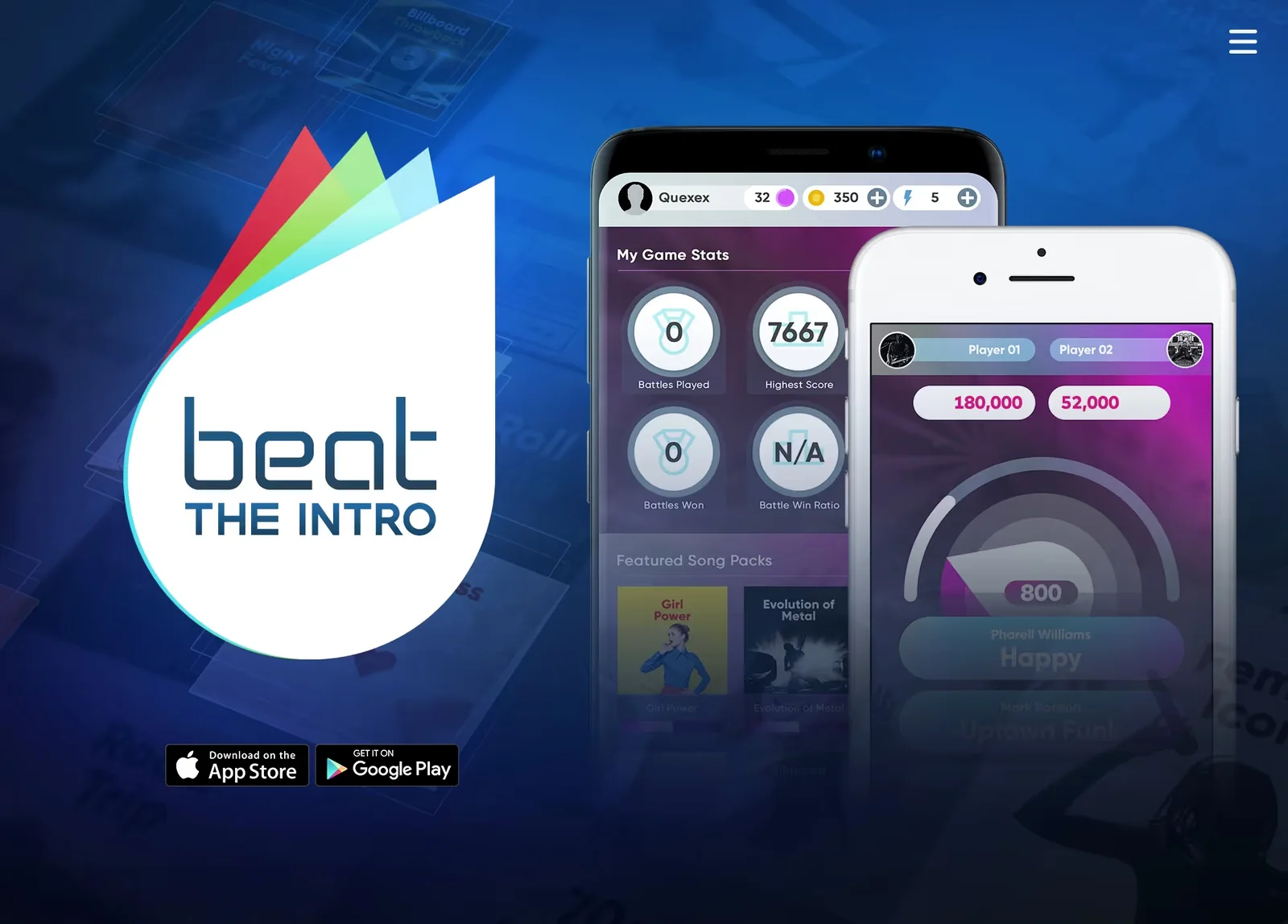 Beat the Intro mobile game and interface