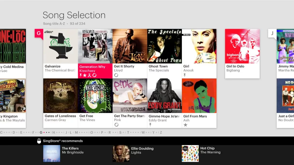 SingStar song selection interface